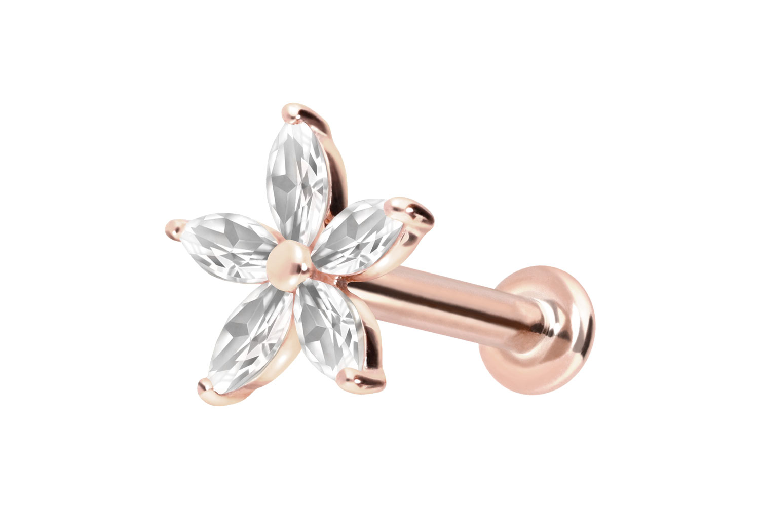 14 Karat Gold Labret Piercing mit Innengewinde MOISSANIT-BLUME